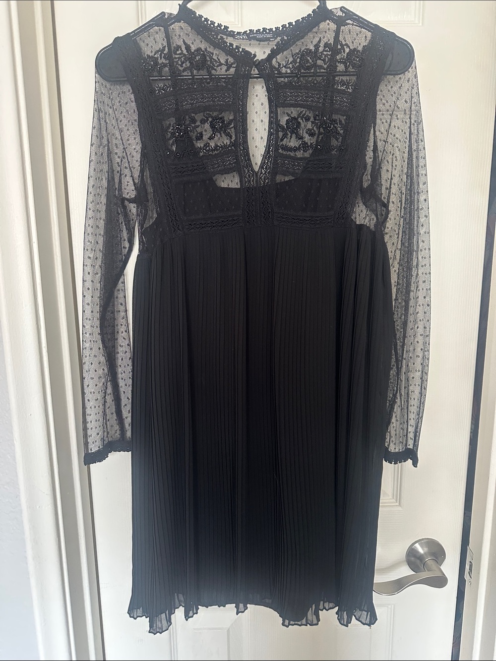 Zara Black Lace Yoke Long Sleeve Dress